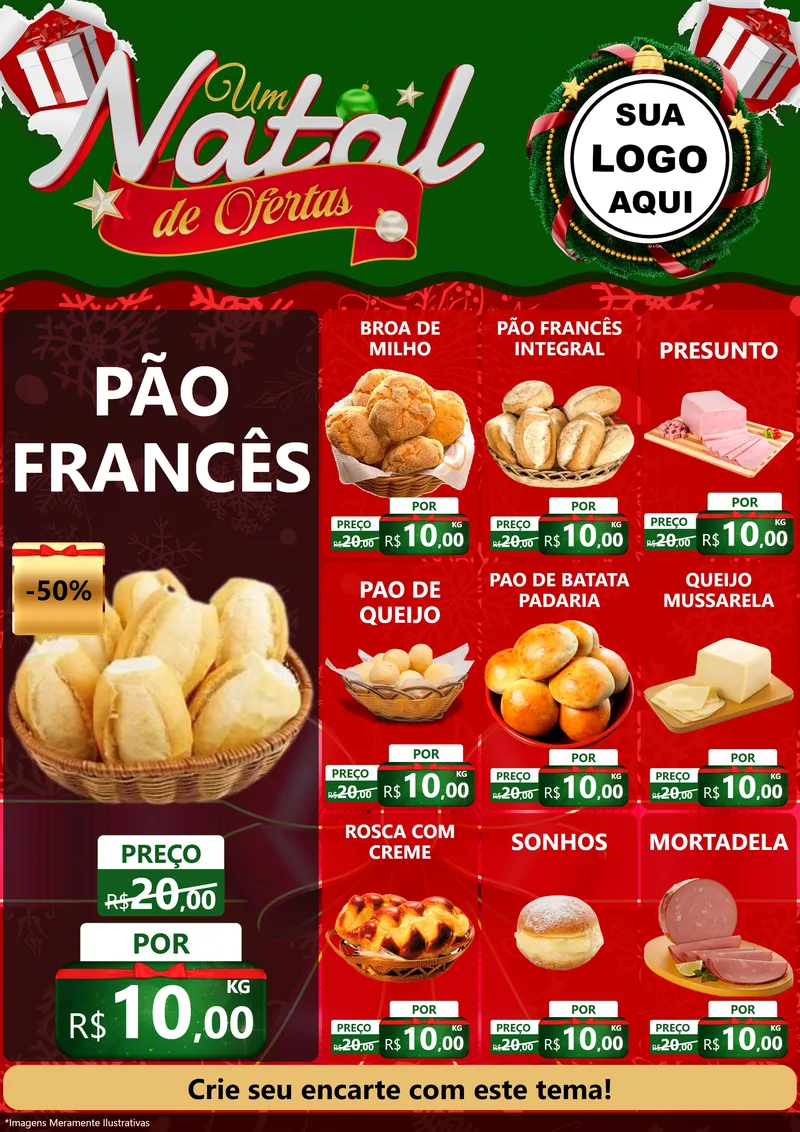 Modelo de Encarte para Encarte A4 Vertical com o tema Um Natal de Ofertas para Padaria