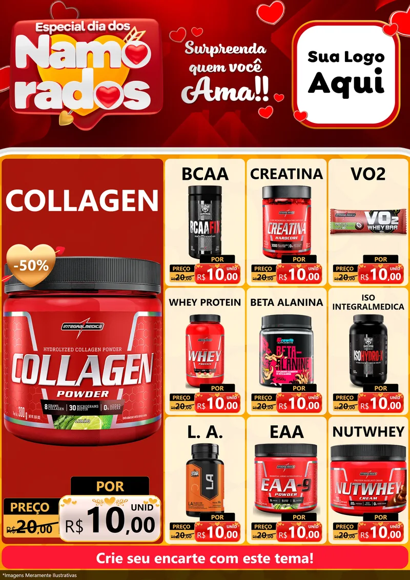 Modelo de Encarte para Encarte A4 Vertical com o tema Especial Dia dos Namorados para Suplementos alimentares