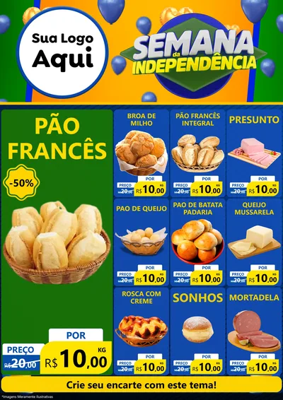 Modelo de Encarte para Encarte A4 Vertical com o tema Semana da Independência para Padaria