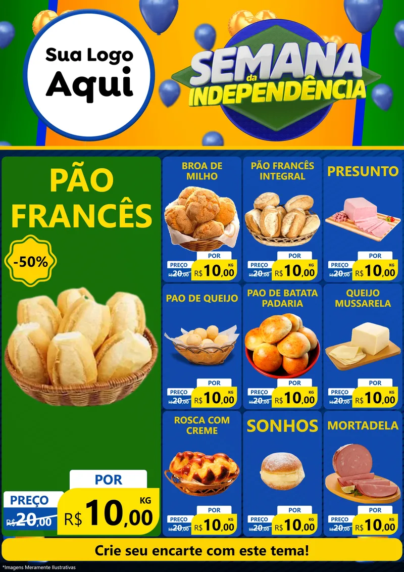 Modelo de Encarte para Encarte A4 Vertical com o tema Semana da Independência para Padaria