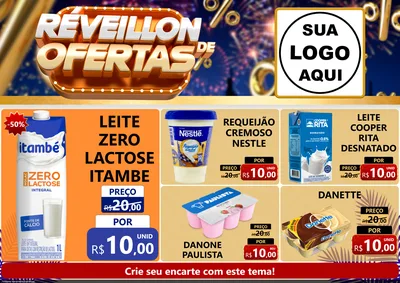 Modelo de Encarte para Encarte A4 Horizontal com o tema Réveillon de Ofertas para Frios e Laticínios