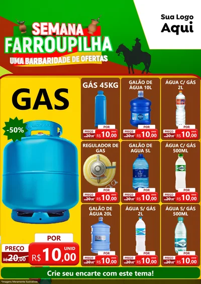 Modelo de Encarte para Encarte A4 Vertical com o tema Semana Farroupilha - Uma Barbaridade de Ofertas para Água e gás