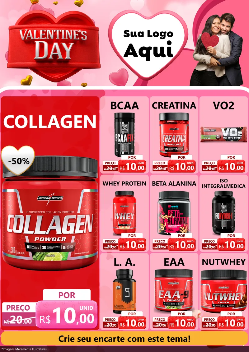 Modelo de Encarte para Encarte A4 Vertical com o tema Valentine's Day para Suplementos alimentares