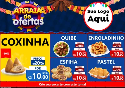 Modelo de Encarte para Encarte A4 Horizontal com o tema Arraiá de Ofertas para Salgadaria