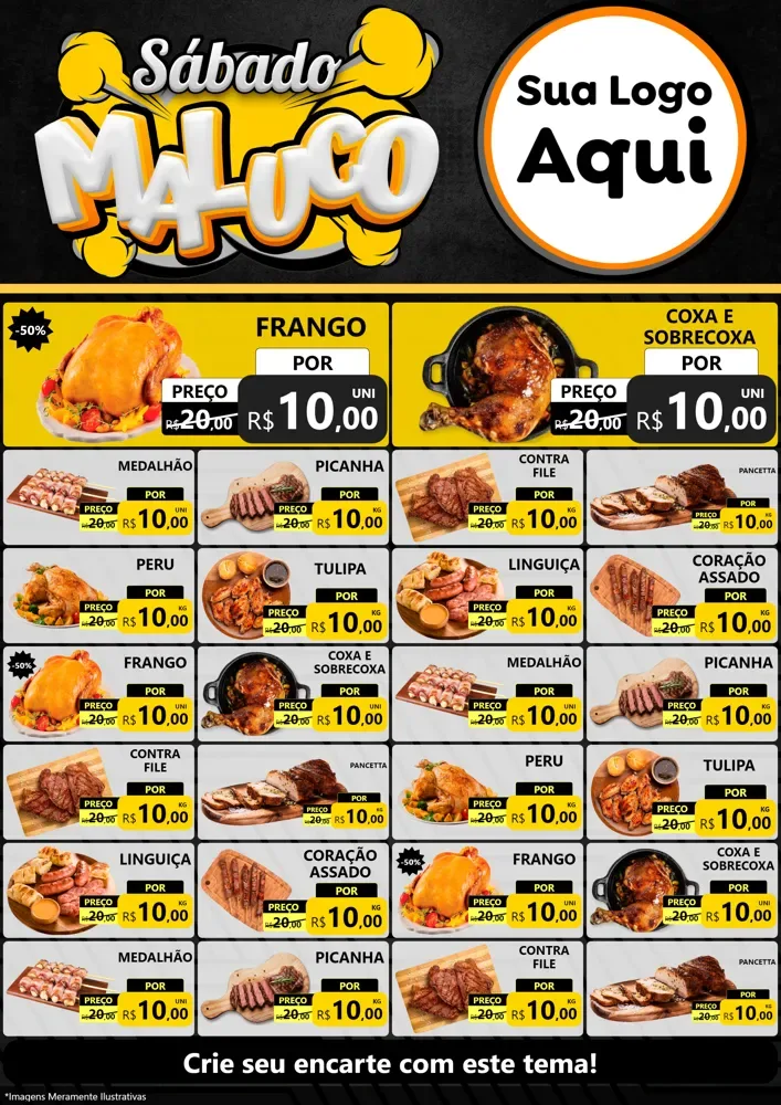 Modelo de Encarte para Encarte A4 Vertical com o tema Sábado Maluco para Assados