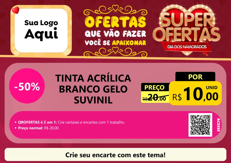 Modelo de Cartaz para Cartaz A4 Horizontal com o tema Dia dos Namorados para Tintas e Ferramentas