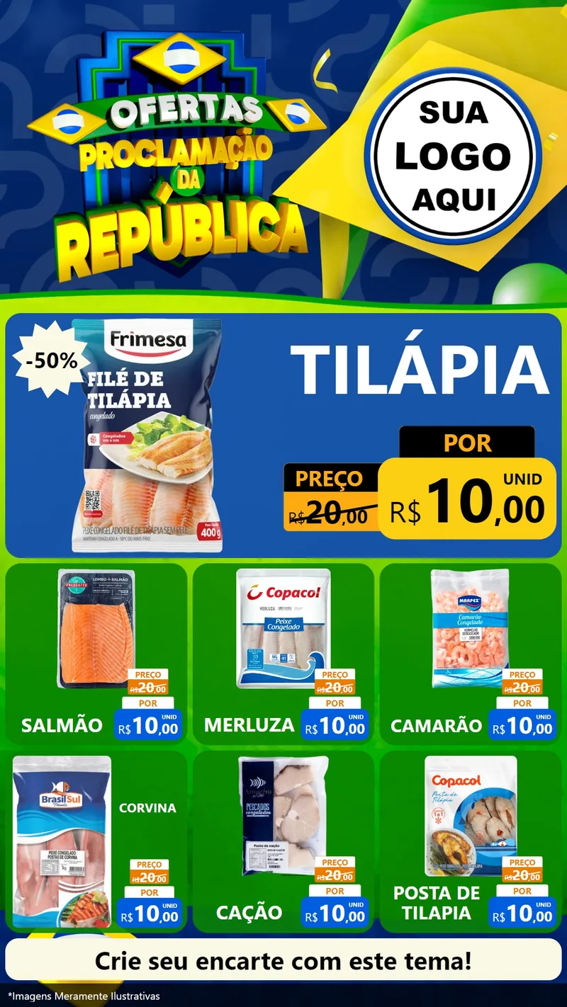 Modelo de Rede Social para Stories com o tema Ofertas Proclamação da República para Peixaria