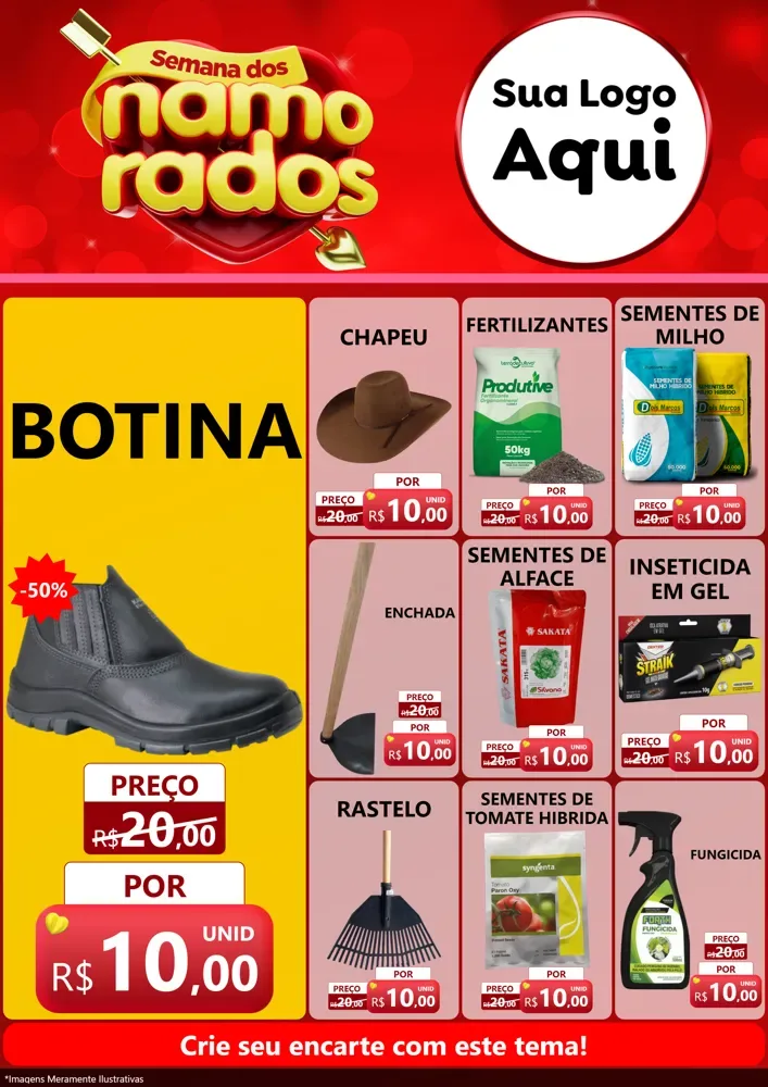 Modelo de Encarte para Encarte A4 Vertical com o tema Semana dos namorados para Agropecuária