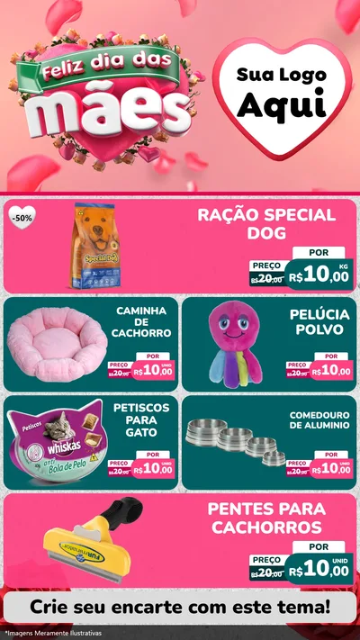Modelo de TV para TV Vertical com o tema Feliz Dia das Mães para Pet Shop