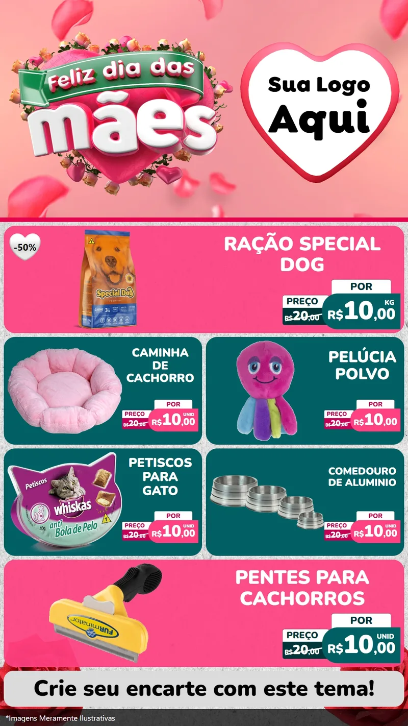 Modelo de TV para TV Vertical com o tema Feliz Dia das Mães para Pet Shop