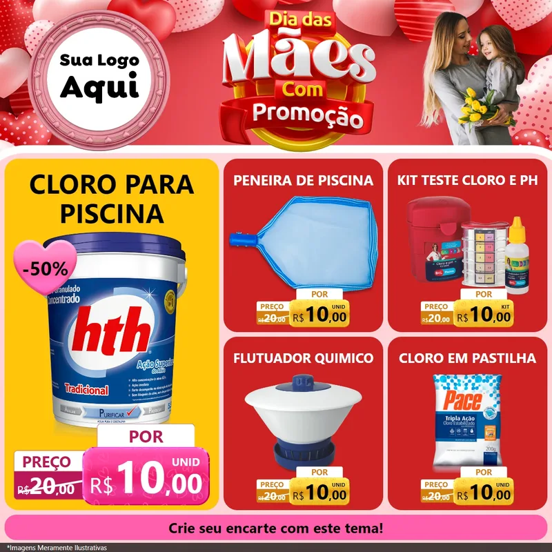 Modelo de Rede Social para Feed Facebook com o tema Dia Das Mães Com Promoção para Produtos para Piscina