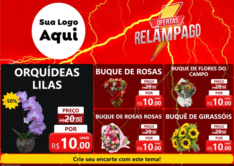Modelo de Encarte para Encarte A4 Horizontal com o tema Ofertas Relâmpago para Floricultura e jardim