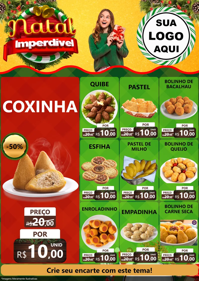 Modelo de Encarte para Encarte A4 Vertical com o tema Natal Imperdível para Salgadaria