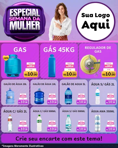 Modelo de Rede Social para Feed Instagram com o tema Especial Semana da Mulher para Água e gás