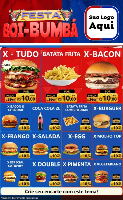 Modelo de Encarte para Encarte Grande com o tema Festa Boi Bumbá para Hamburgueria