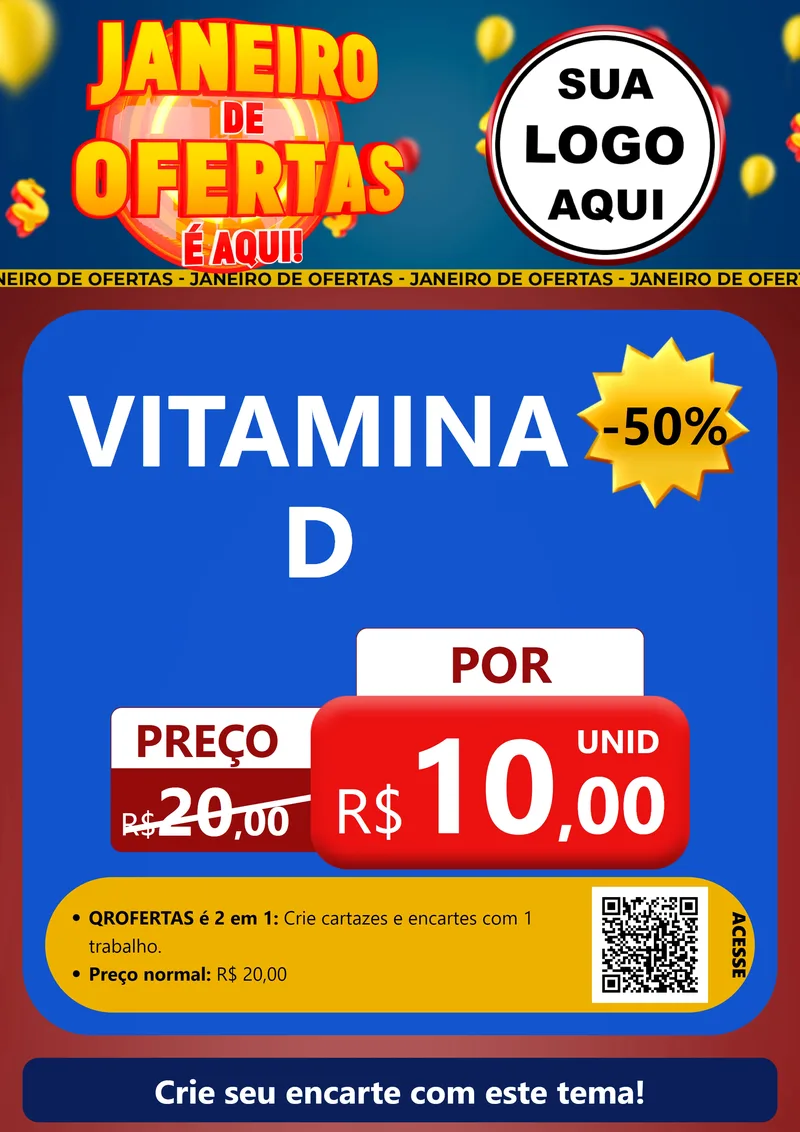 Modelo de Cartaz para Cartaz A4 Vertical com o tema Janeiro de Ofertas É Aqui! para Farmácia
