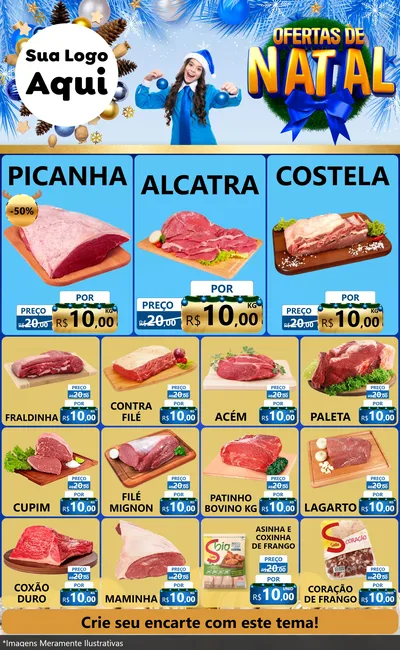 Modelo de Encarte para Encarte Grande com o tema Ofertas de Natal para Açougue