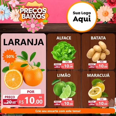 Modelo de Rede Social para Feed Facebook com o tema Primavera de Preços Baixos para Hortifrúti