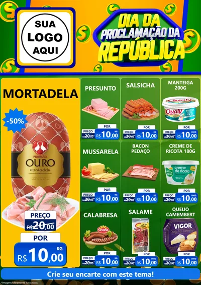 Modelo de Encarte para Encarte A4 Vertical com o tema Dia Da Proclamação da República para Frios e Laticínios