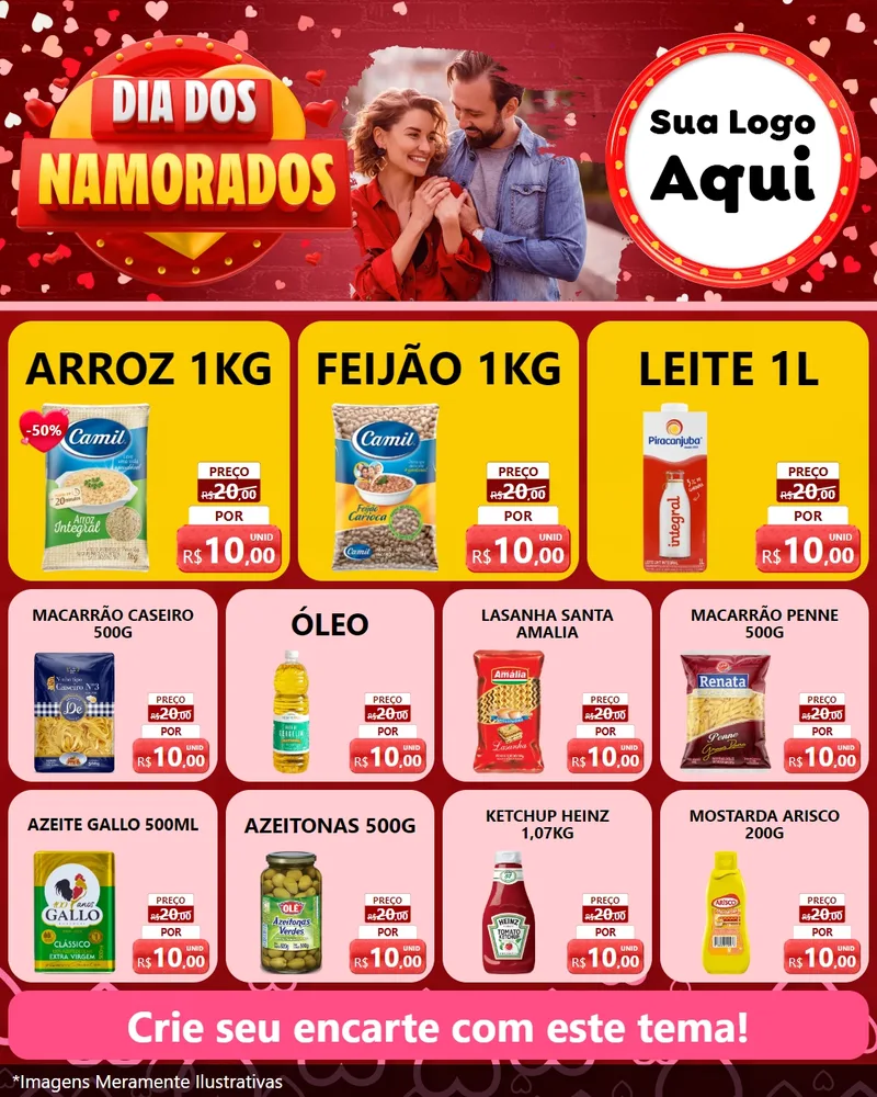 Modelo de Rede Social para Feed Instagram com o tema Dia Dos Namorados para Supermercado