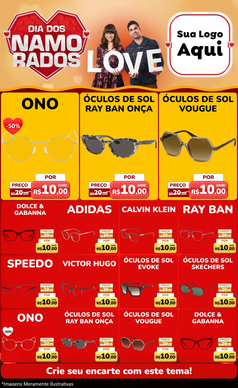 Modelo de Encarte para Encarte Grande com o tema Dia dos Namorados para Óticas