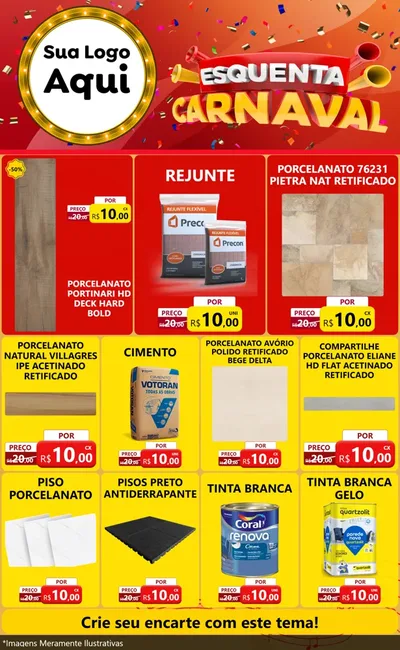 Modelo de Encarte para Encarte Grande com o tema Esquenta Carnaval para Pisos e revestimentos