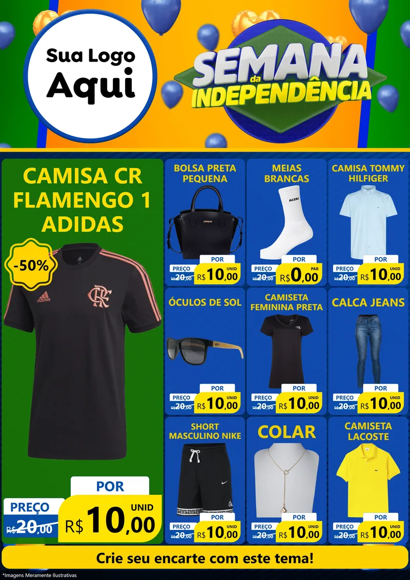 Modelo de Encarte para Encarte A4 Vertical com o tema Semana da Independência para Roupas e acessórios