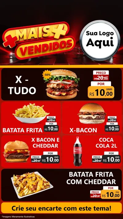Modelo de TV para TV Vertical com o tema Mais Vendidos para Hamburgueria