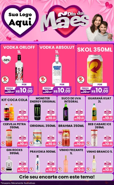 Modelo de Encarte para Encarte Grande com o tema Dia das Mães para Distribuidora de bebidas