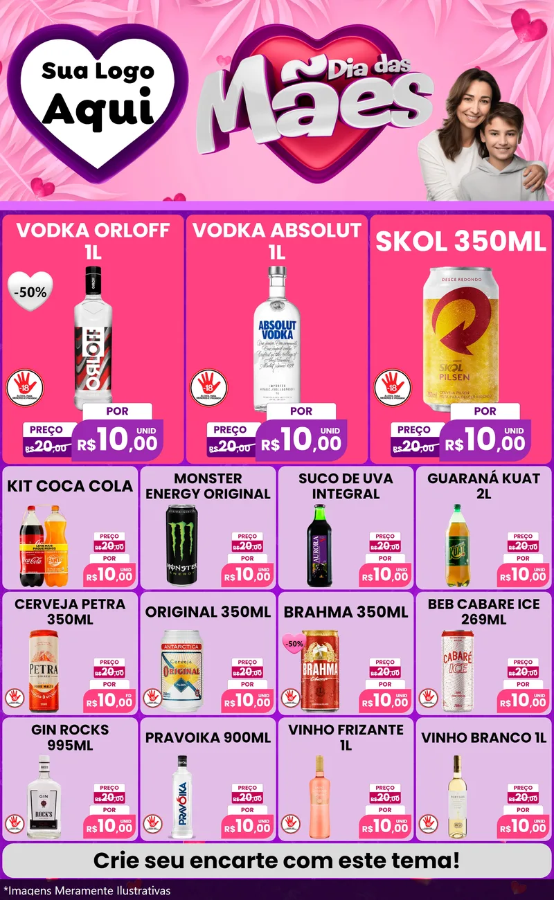 Modelo de Encarte para Encarte Grande com o tema Dia das Mães para Distribuidora de bebidas