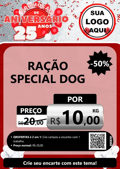 Modelo de Cartaz para Cartaz A4 Vertical com o tema Promoção de Aniversário - 25Anos para Pet Shop