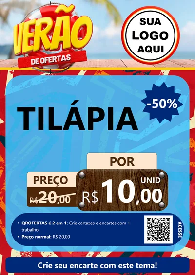 Modelo de Cartaz para Cartaz A4 Vertical com o tema Verão de Ofertas para Peixaria
