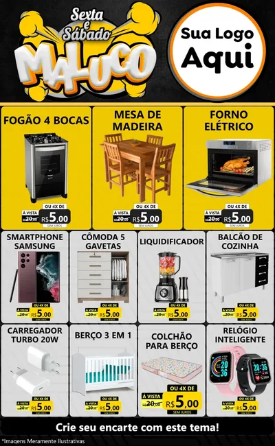 Modelo de Encarte para Encarte Grande com o tema Sexta e Sábado Maluco para Móveis e Eletro