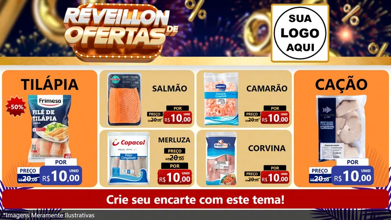 Modelo de TV para TV Horizontal com o tema Réveillon de Ofertas para Peixaria
