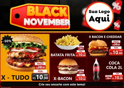 Modelo de Encarte para Encarte A4 Horizontal com o tema Black November para Hamburgueria
