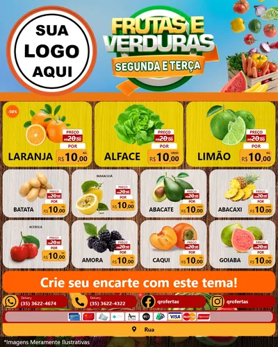 Modelo de Rede Social para Feed Instagram com o tema Frutas e Verduras Segunda e Terça para Hortifrúti