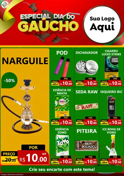 Modelo de Encarte para Encarte A4 Vertical com o tema Especial Dia do Gaúcho para Tabacaria