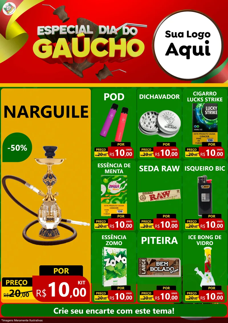 Modelo de Encarte para Encarte A4 Vertical com o tema Especial Dia do Gaúcho para Tabacaria