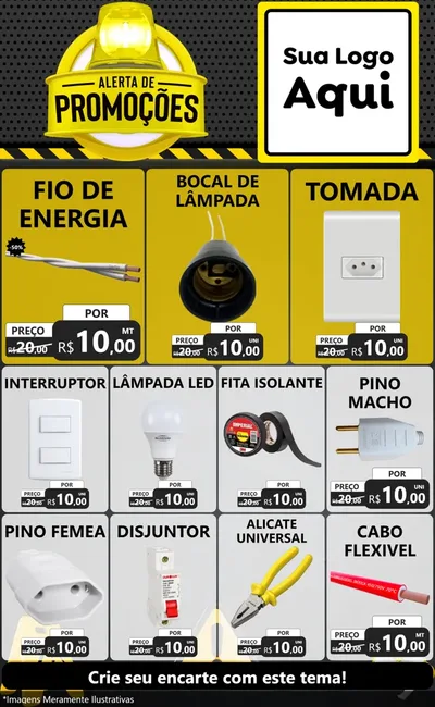 Modelo de Encarte para Encarte Grande com o tema Alerta de Promoções para Materiais Elétricos