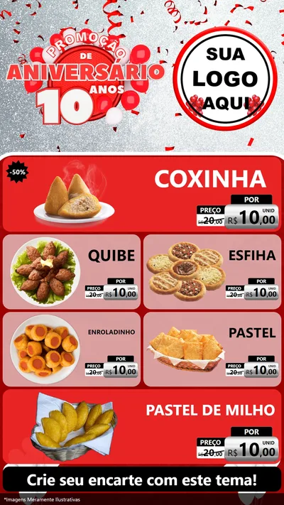 Modelo de TV para TV Vertical com o tema Promoção de Aniversário - 10 Anos para Salgadaria