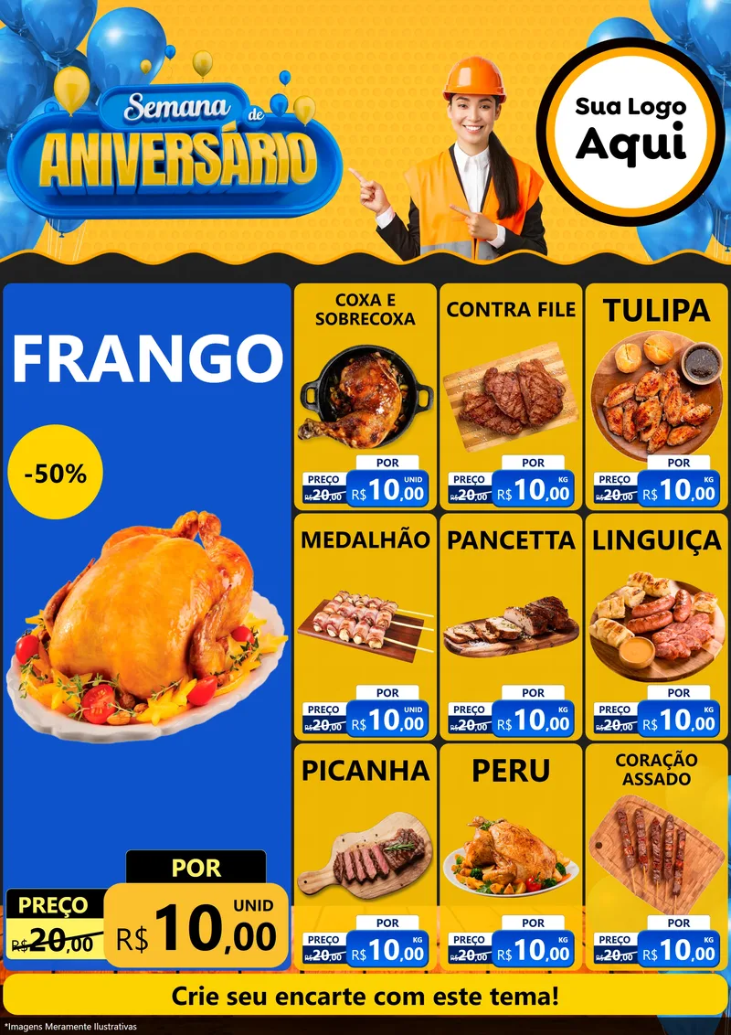 Modelo de Encarte para Encarte A4 Vertical com o tema Semana de Aniversário para Assados