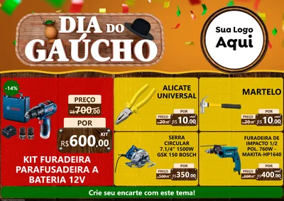 Modelo de Encarte para Encarte A4 Horizontal com o tema Dia do Gaúcho para Maquinas e Ferramentas