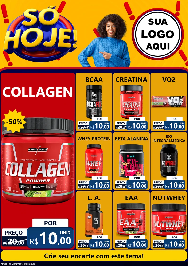 Modelo de Encarte para Encarte A4 Vertical com o tema Só Hoje! para Suplementos alimentares