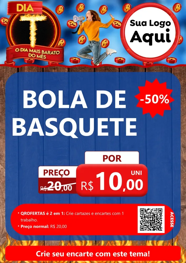 Modelo de Cartaz para Cartaz A4 Vertical com o tema Dia T - O Dia Mais Barato Do Mês para Artigos Esportivos
