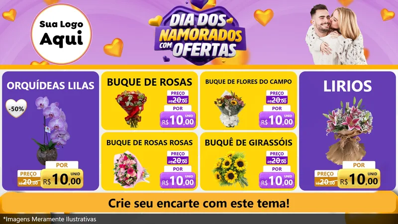 Modelo de TV para TV Horizontal com o tema Dia Dos Namorados Com Ofertas para Floricultura e jardim