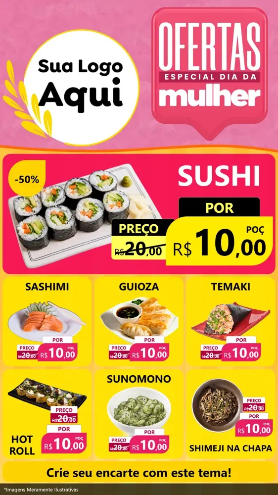 Modelo de Rede Social para Stories com o tema Ofertas - Especial Dia Das Mulheres para Comida japonesa