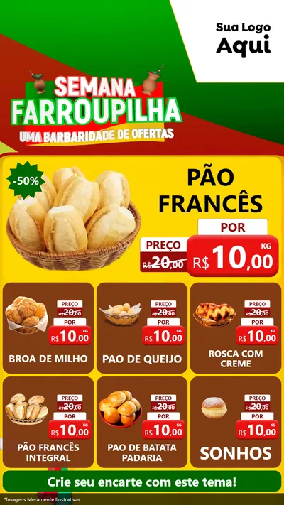 Modelo de Rede Social para Stories com o tema Semana Farroupilha - Uma Barbaridade de Ofertas para Padaria