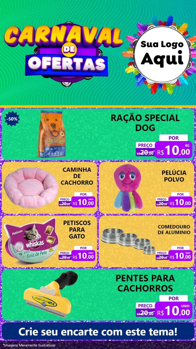Modelo de TV para TV Vertical com o tema Carnaval de Ofertas para Pet Shop