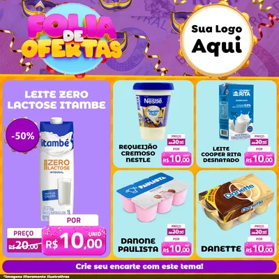Modelo de Rede Social para Feed Facebook com o tema Folia de Ofertas para Frios e Laticínios