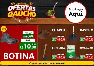 Modelo de Encarte para Encarte A4 Horizontal com o tema Ofertas Dia do Gaúcho para Agropecuária